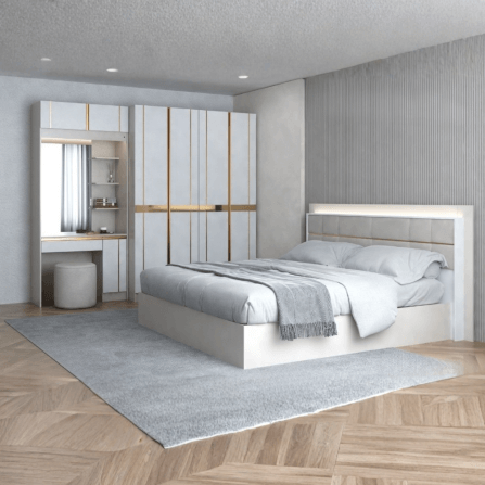 ชุดห้องนอน + ที่นอน PVC 6 ฟุต WISDOM DESIGN FURNITURE รุ่น RACHEL80/80 สีขาว/ครีม_1